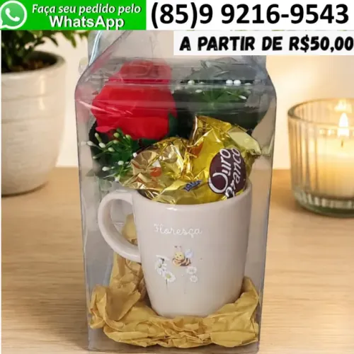 Kit Presente Dia das Mães com Xícara Rosas e Chocolates