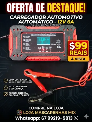 Carregador de Bateria de Carro e Moto (Portátil Pequeno) AUTOMÁTICO Cod:004