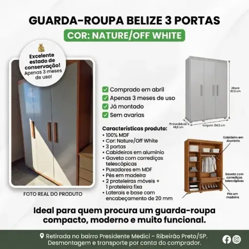 VENDO GUARDA ROUPA | APENAS 3 MESES DE USO