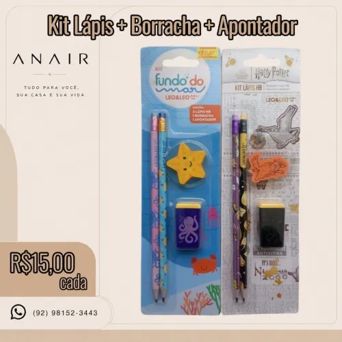 Kit Lápis + Borracha + Apontador