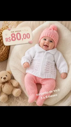 Conjunto para bebê - 3 a 4 meses - tricô