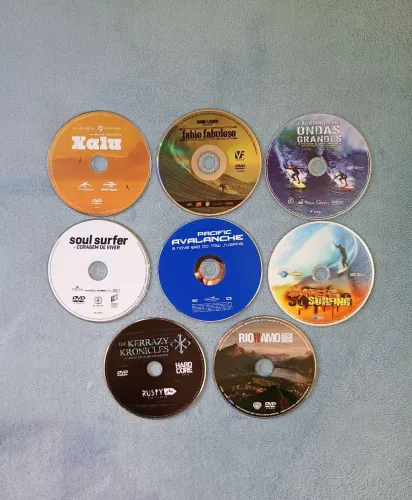 Kit 8 DVDs sobre Surf. Nalu, Fabio Fabuloso, Caçadores de Grandes Ondas, Extreme Surfing..