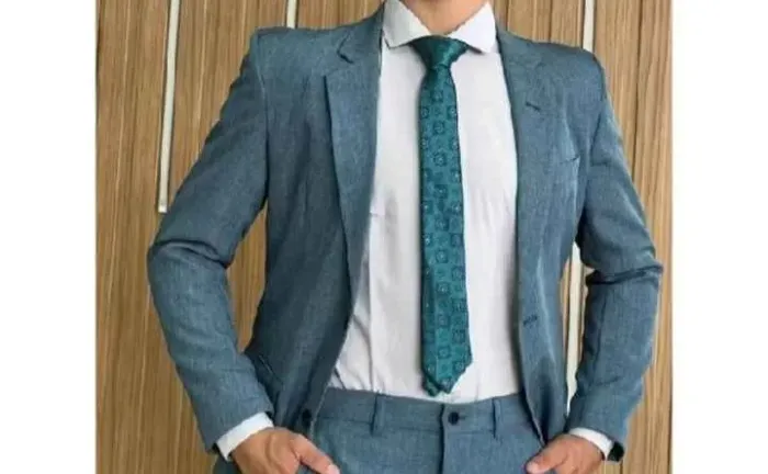 TERNO (BLAZER E CALÇA) SLIM ITALIANO (MICROFIBRA) NOVO - SEM USO AZUL PETRÓLEO