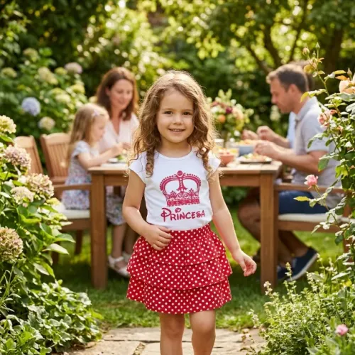 CONJ INFANTIL BLUSA BRANCA C/ ELASTANO E SAIA RODADA PINK - TAM 3-4 ANOS - SEMINOVO