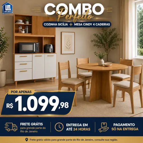 Combo mesa jantar com 4 cadeiras + armário cozinha / frete grátis / pague na entrega 