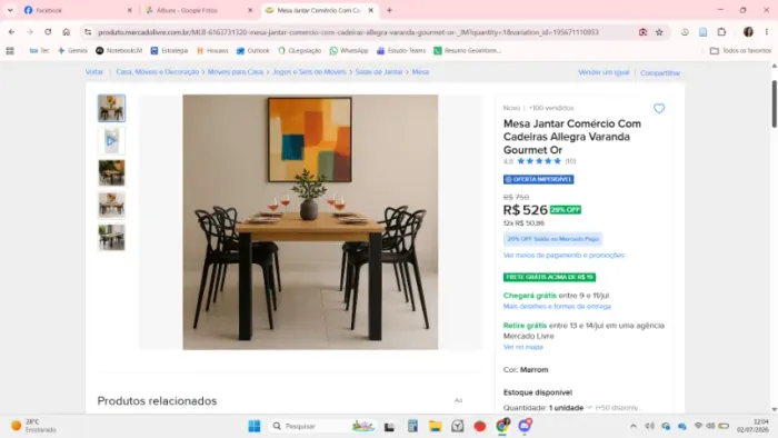 Mesa de jantar com 4 cadeiras novas