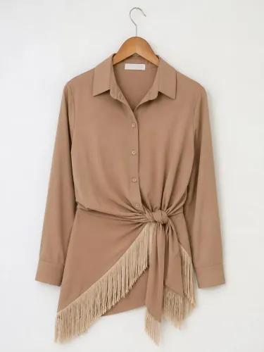 Camisão Feminino com pareo com franja Bege novo, nunca usado
