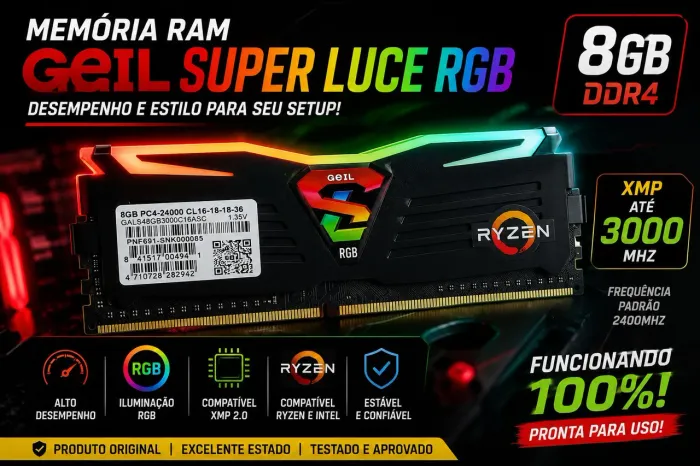 Memória RAM GeIL Super Luce RGB 8GB DDR4 3000MHz (XMP)