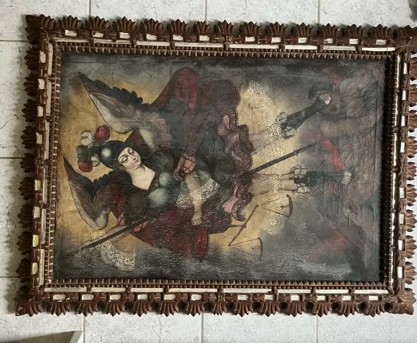 Quadro antigo oportunidade muito bonito moldura madeira