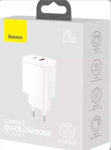 Fonte Carregador Baseus Duplo Pd 20W Tipo C+USB