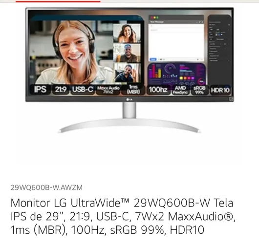 Monitor LG Ultrawide 29 polegadas