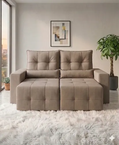 Sofa estofado retratil e reclinavel caramelo