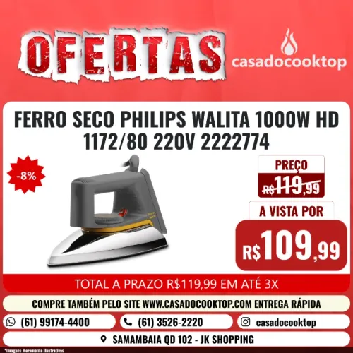 FERRO SECO PHILIPS WALITA 1000W HD1172/80 220V 2222774