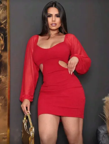 Vestido Gringa Manga Tule Recorte Lateral