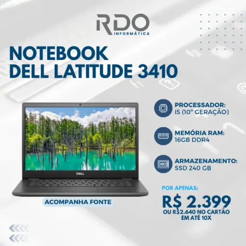 Notebool Dell Latitude 3410 i5 10th 16gb RAM DDR4 SSD 240gb