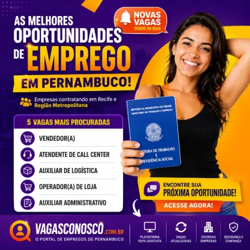 Vagas disponíveis para Vendedor(a), Atendente de Call Center, Administrativo.