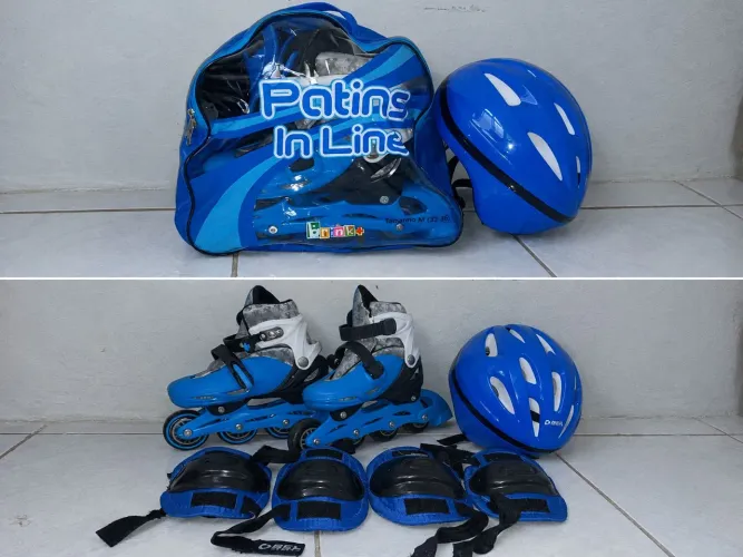 Patins usado Brink+ Tamanho 32-35 <br>tamanho 32-35,com capacete, cotoveleira e joelheira.