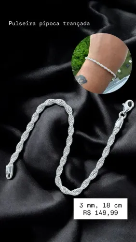 Pulseira de prata 925 modelo pipoca torcida, pronta entrega, cartão 3x sem juros