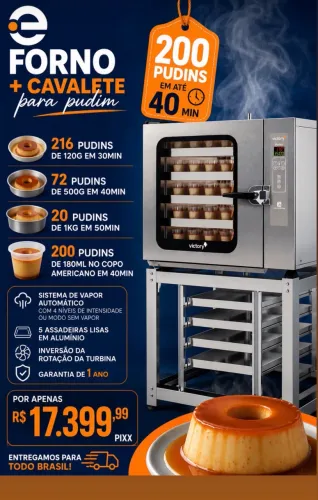 Forno de pudim alta produção com cavalete e 5 assadeiras Novo