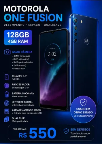 Celular Motorola one fusion em perfeito estado com 128GB