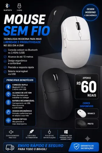 Mouse Sem Fio Dual Mode (Bluetooth + 2.4GHz) M348 - Novo na Caixa