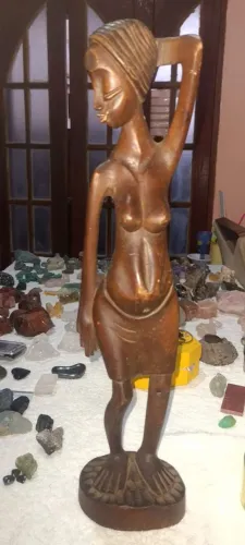 Escultura Africana Madeira Entalhada - Angola 48cm - Etiqueta Oficial