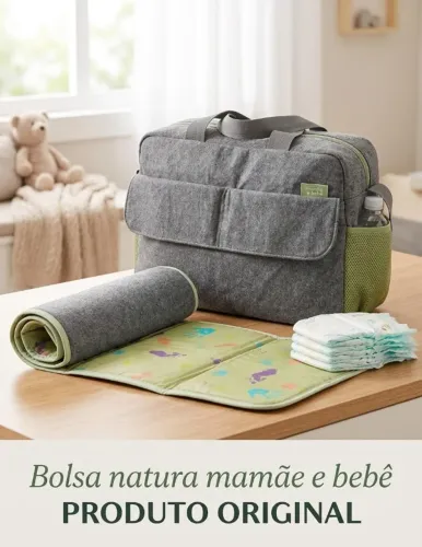 (LACRADA) Bolsa Maternidade Natura Mamãe e Bebê com Trocador Original