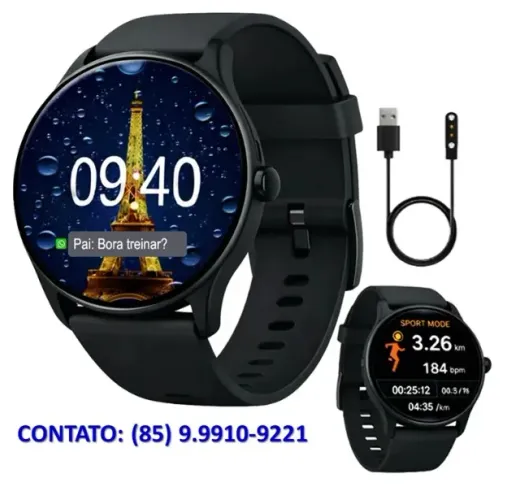 Smartwatch Wearzone Life Redondo A Prova D'água Tela Amoled 45mm Cor Preto
