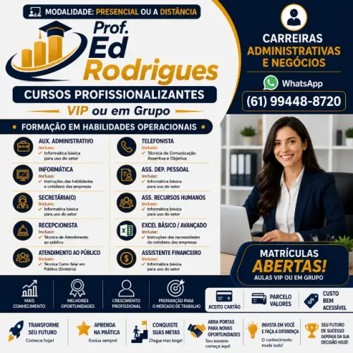Cursos VIP´S da Área Administrativa e Comercial de Empresas - Presencial ou a Distância