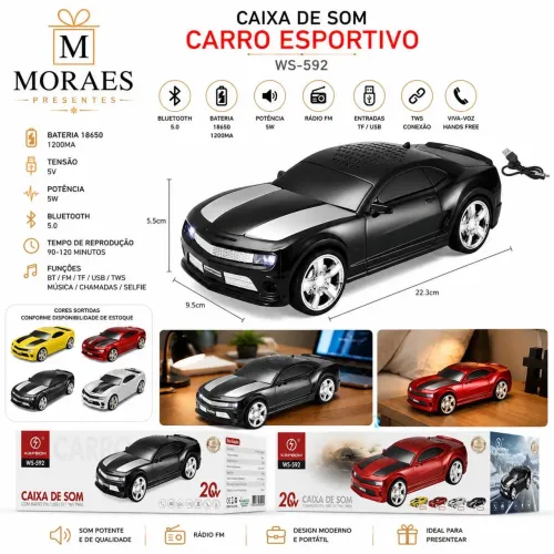 ? Caixa de som Bluetooth carro esportivo. Cores enviadas conforme disponibilidade