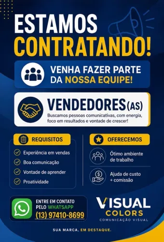 Vendedor(a) - Comunicação Visual - ajuda de custo + comissão 