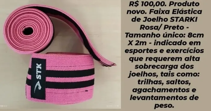 Faixa Elástica para Joelho STARKI - Rosa/Preta - Nova - 8cm x 2m