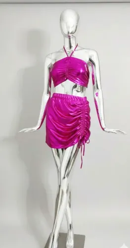 Conjunto saia e crooped metalizado limeligth 