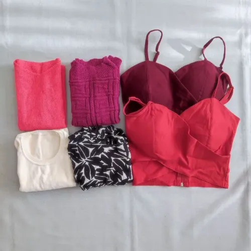 lote 6 regatas tamanho P variadas | tricô verão cropped bojo