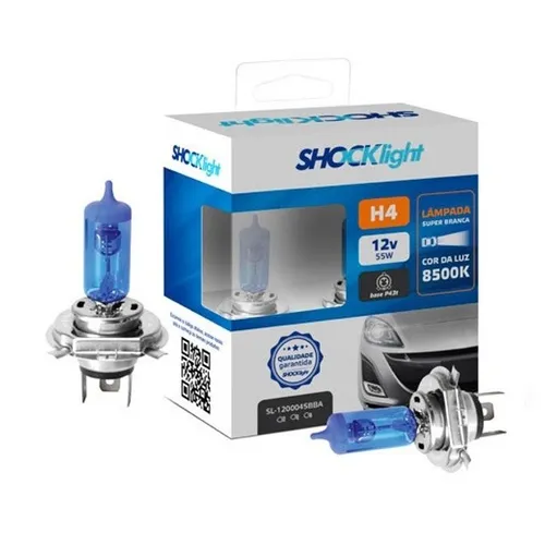 Par Lâmpada H4 Super Branca Shocklight 8500k 12v 60/55w