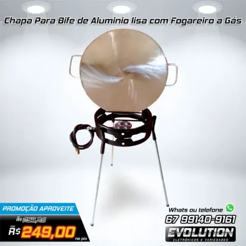 Chapa de Aluminio Fundido + queimador fogareiro á gás + Tripé + Mangueira Aproveite