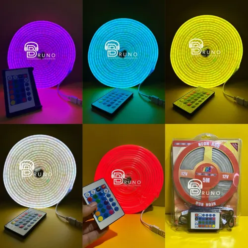 Mangueira Neon Led 5m 12v Flexível Alto Brilho Rgb Com Controle