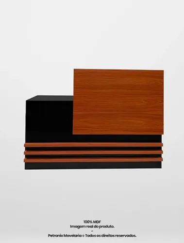 balcão para recepção live reto ripado preto com amadeirado 