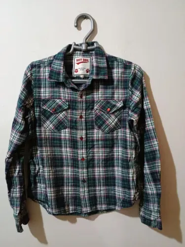 Camisa de botão flanelada original Hot dog tamanho 14