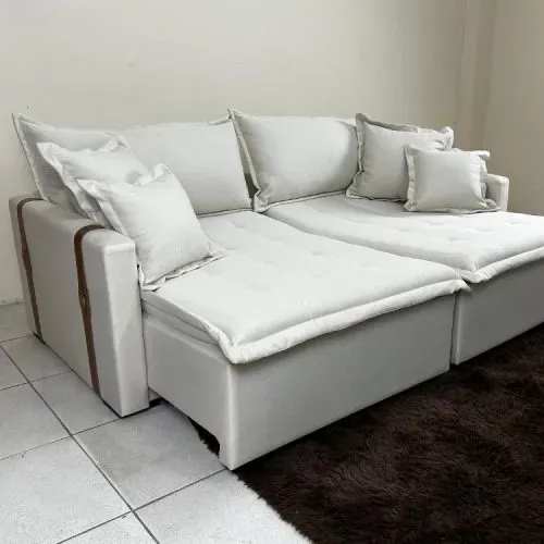 Sofá Cama Retrátil Reclinável 2,20m Grécia Molas Bonnel l76