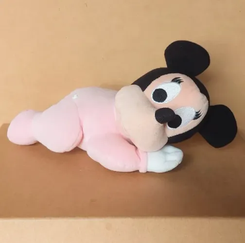 brinquedo - pelúcia Minnie Mouse Baby macacão rosa (usada)