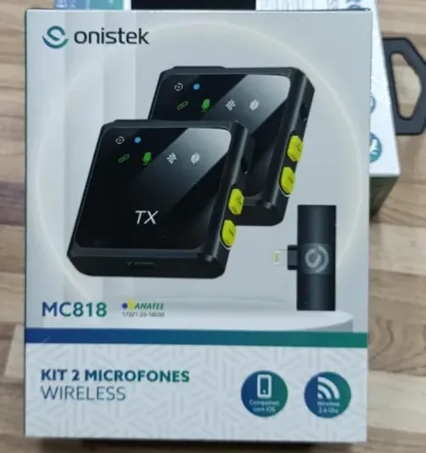 Microfone de Lapela Duplo Sem Fio Wireless Profissional Onistek ON-MC818 para iPhone 