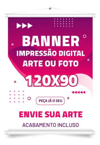 Banner 1,2x0,9m Personalizado em Lona com acabamento bastão e corda