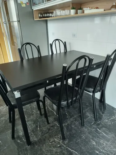 Mesa de Jantar Preta 6 Cadeiras