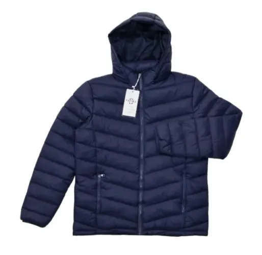 Jaqueta Nylon Puffer Safira peluciada masculina capuz removível - Azul