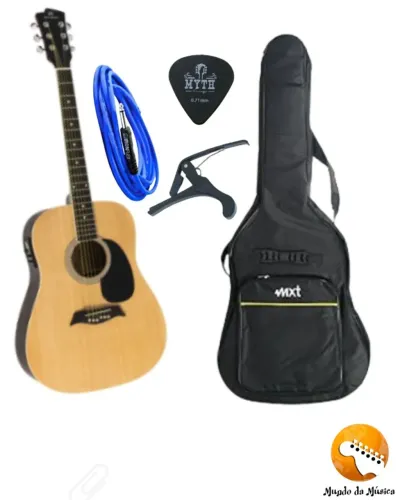 KIT-VIOLÃO FOLK MICHAEL + Capa Violão Luxo Mxt Acolchoada + Cabo P10xp10 + Capotraste 
