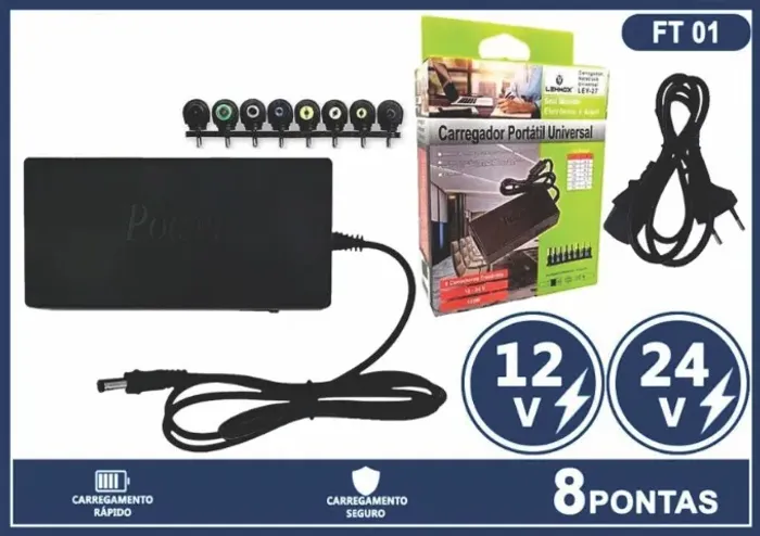 FONTE UNIVERSAL PARA NOTEBOOK 8 PONTAS