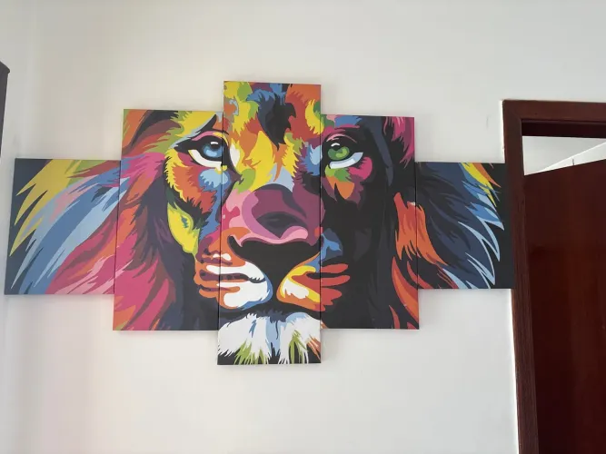 Quadro Decorativo Leão Colorido - 5 Peças