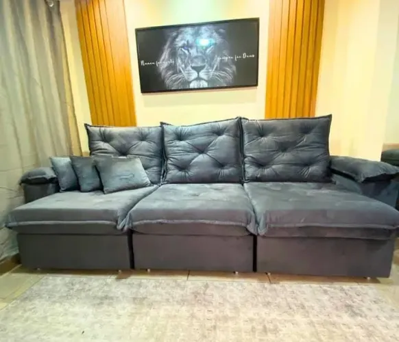 Sofá Retratil Reclinável 2,70cm Cinza Confortável e Elegante