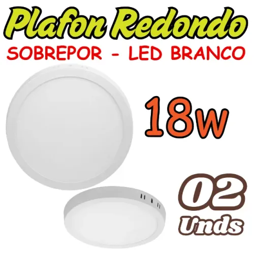 Kit 2 Luminárias Painel 18w de Led Redondo Sobrepor Bivolt Blumenau